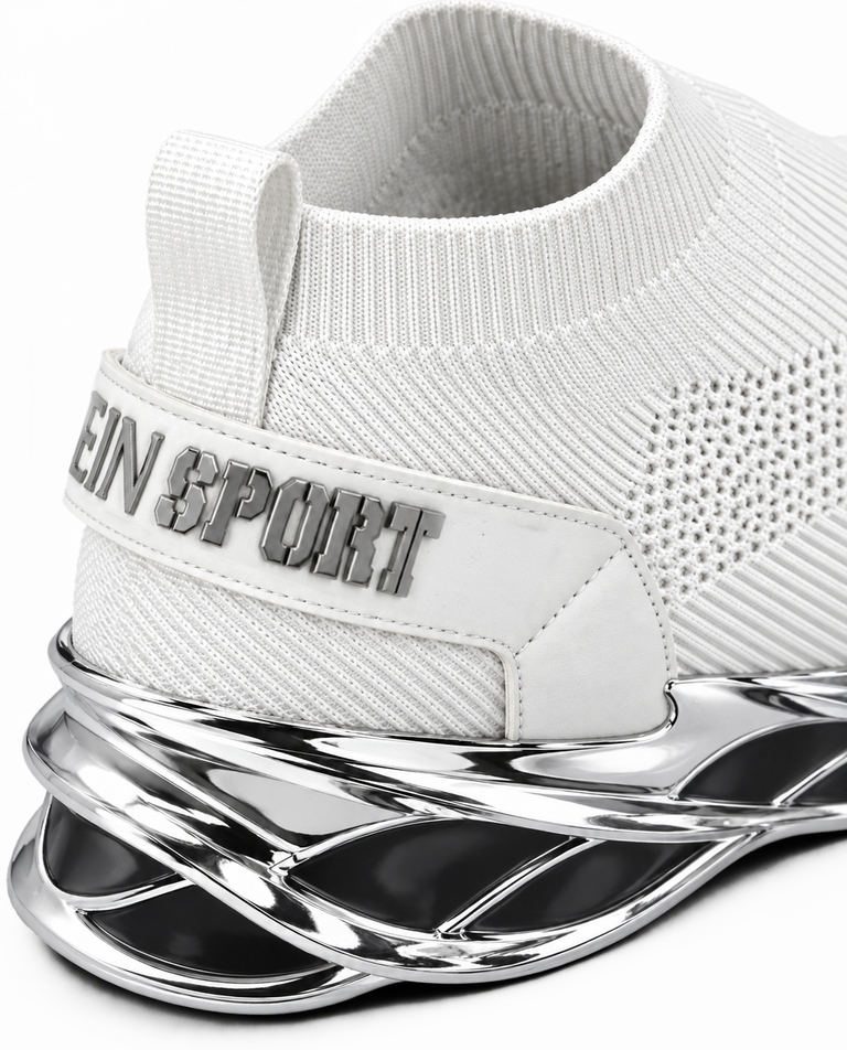 Biało-srebrne sneakersy sportowe Low Sock Runner - Image #3