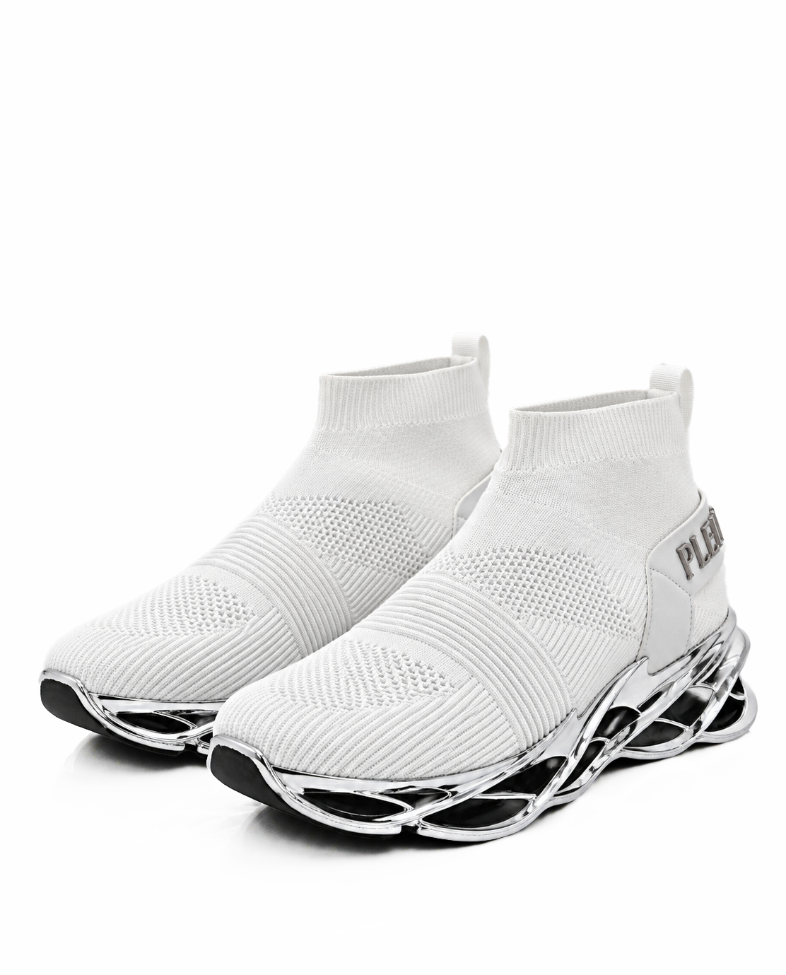 Biało-srebrne sneakersy sportowe Low Sock Runner - Image #2