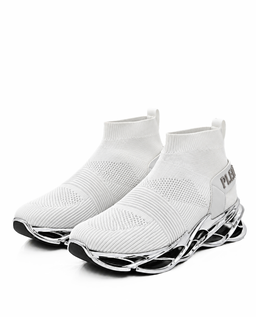 Biało-srebrne sneakersy sportowe Low Sock Runner - Image #2