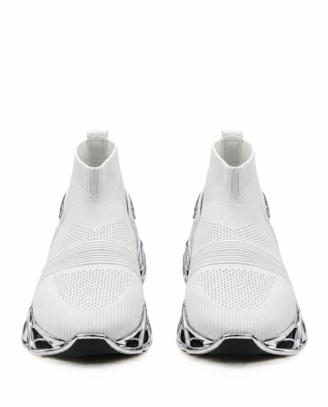 Biało-srebrne sneakersy sportowe Low Sock Runner - Image #4