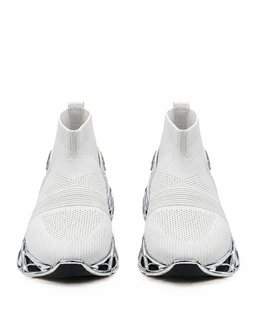 Biało-srebrne sneakersy sportowe Low Sock Runner - Image #4