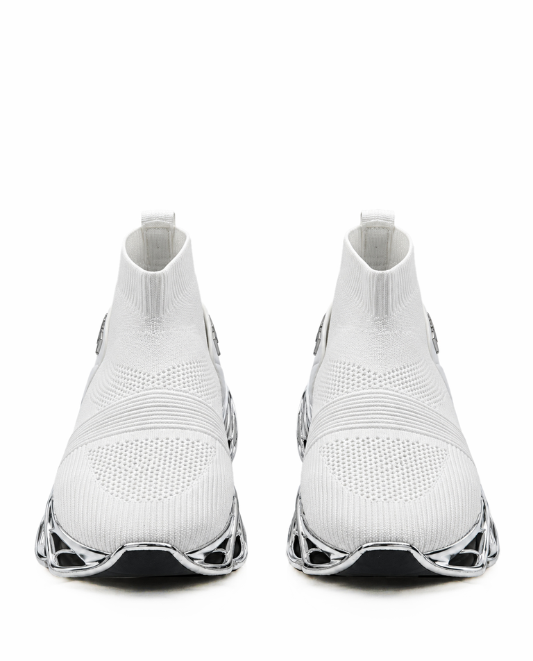 Biało-srebrne sneakersy sportowe Low Sock Runner - Image #4