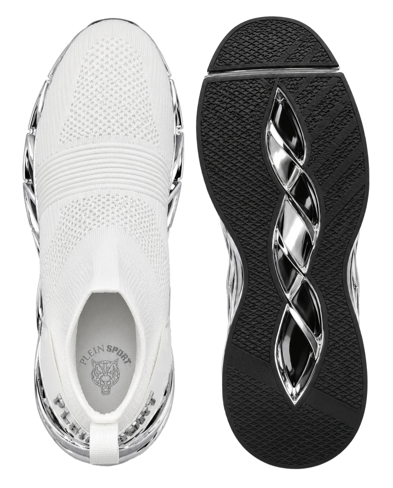Biało-srebrne sneakersy sportowe Low Sock Runner - Image #5