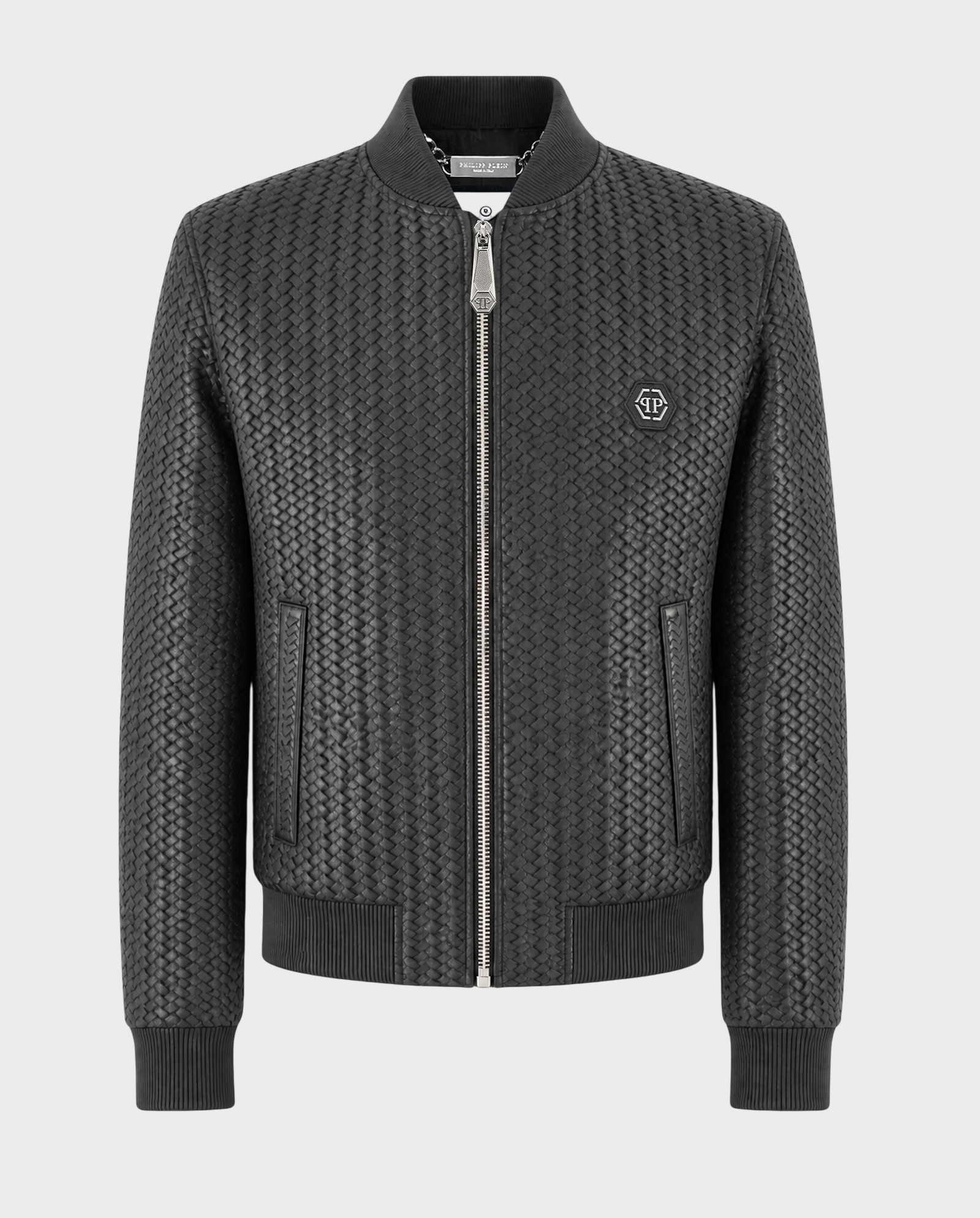 Czarna kurtka skórzana typu bomber - Image #0