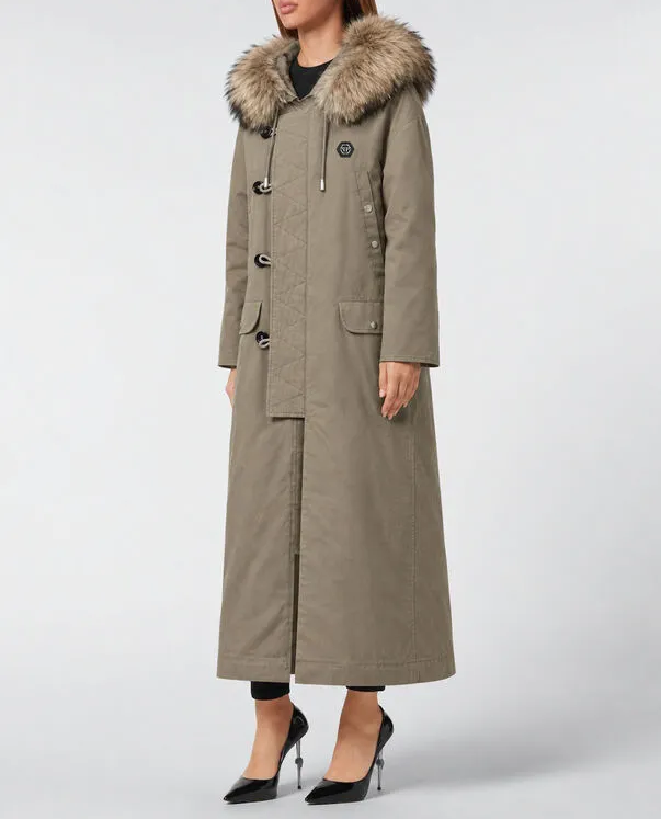 Parka z futrzanym kołnierzem Leopard Strass