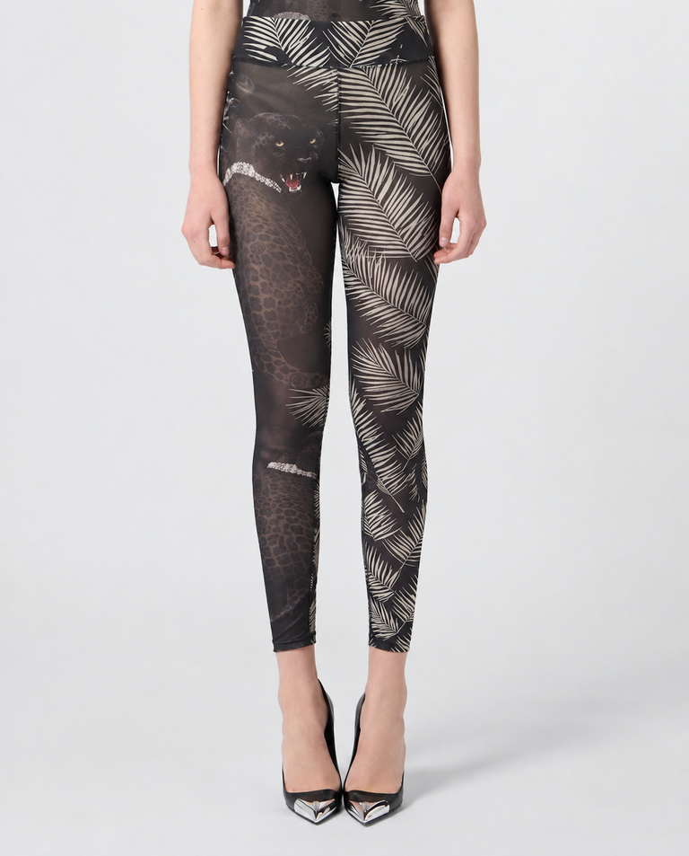 Tiulowe legginsy z motywem pantery Privé