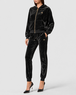 Czarna welurowa bluza z kapturem - Image #2