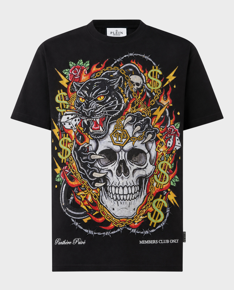 Czarny t-shirt Panther Skull Strass