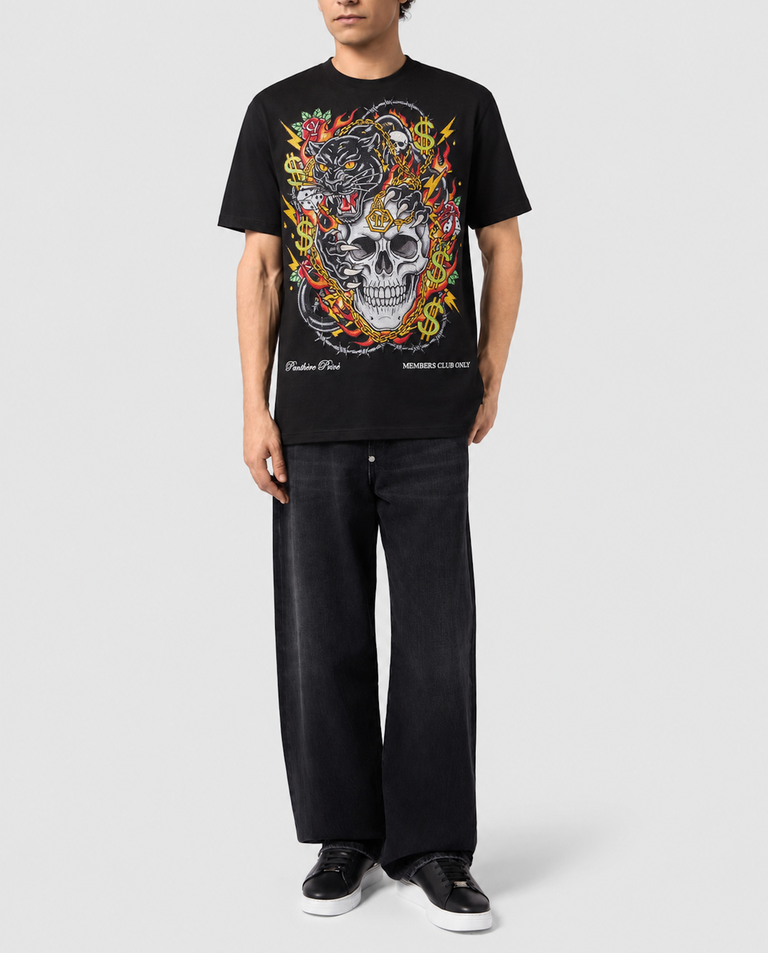 Czarny t-shirt Panther Skull Strass - Image #3