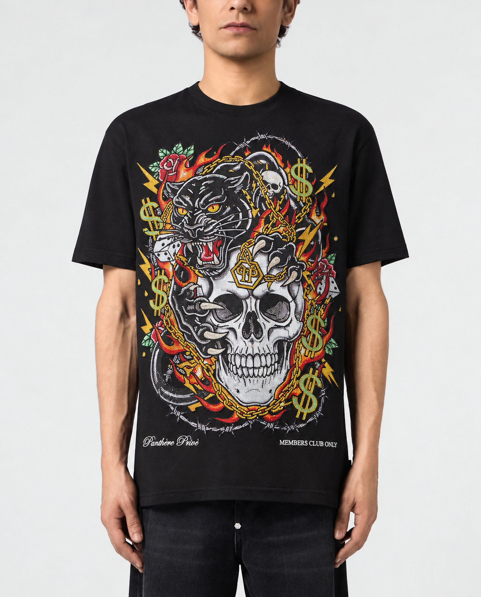Czarny t-shirt Panther Skull Strass - Image #1