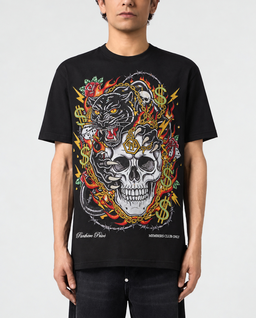 Czarny t-shirt Panther Skull Strass - Image #1