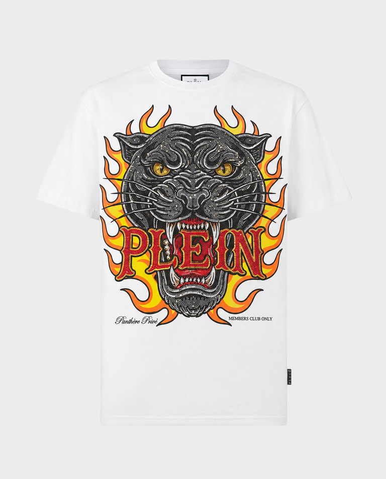 Biały t-shirt Big Panther Flames Stones