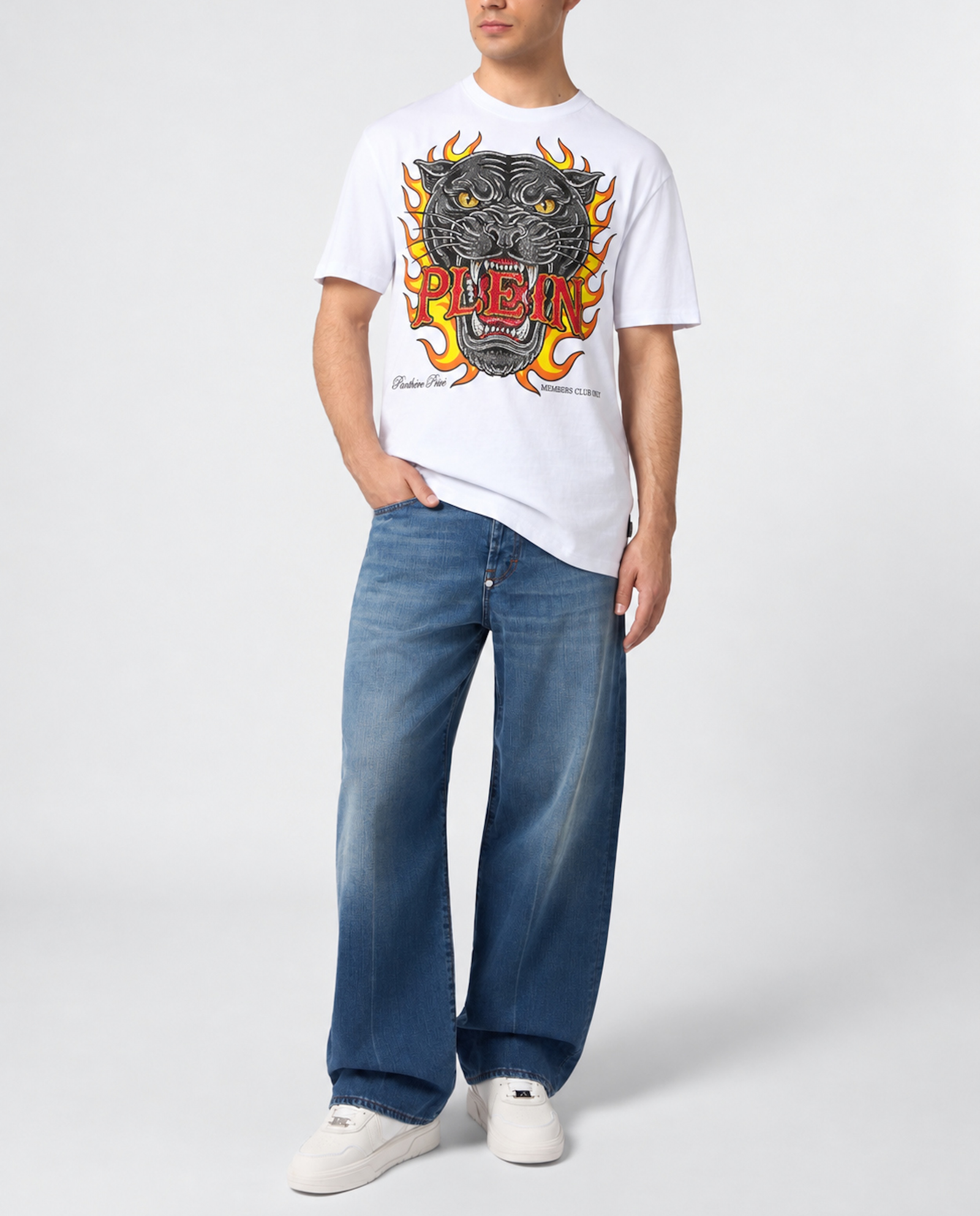 Biały t-shirt Big Panther Flames Stones - Image #2