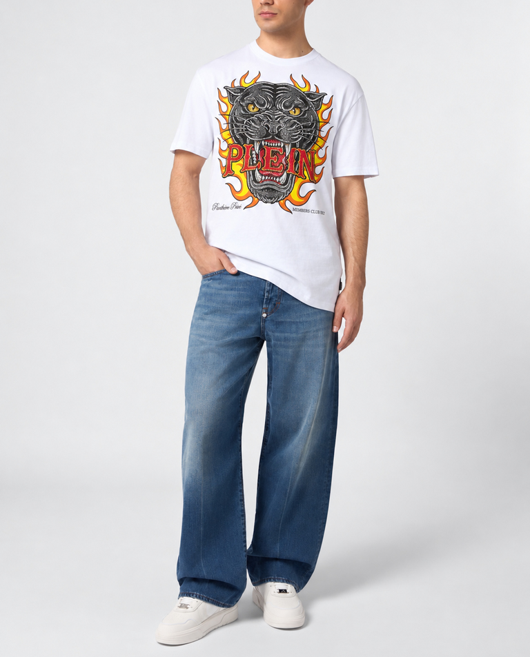 Biały t-shirt Big Panther Flames Stones - Image #2