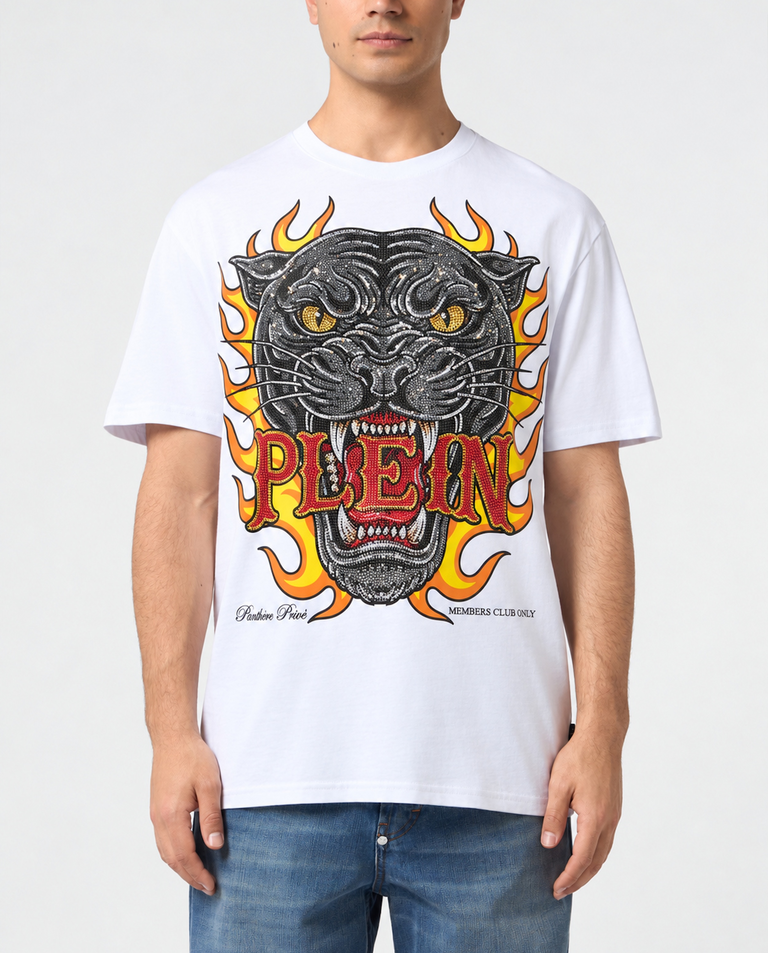 Biały t-shirt Big Panther Flames Stones