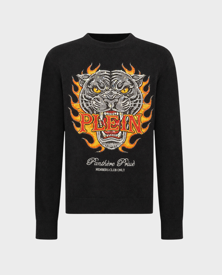 Czarny sweter z kryształkami Panther Flames
