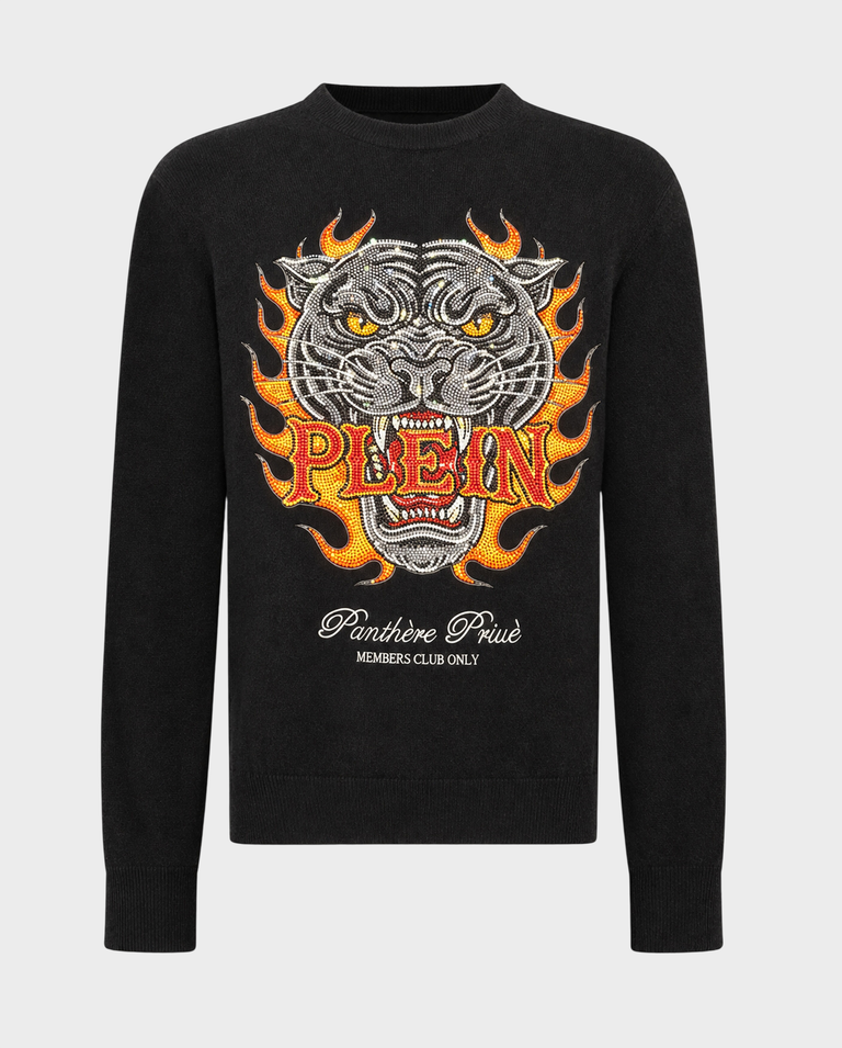 Czarny sweter z kryształkami Panther Flames
