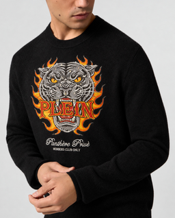 Czarny sweter z kryształkami Panther Flames - Image #4
