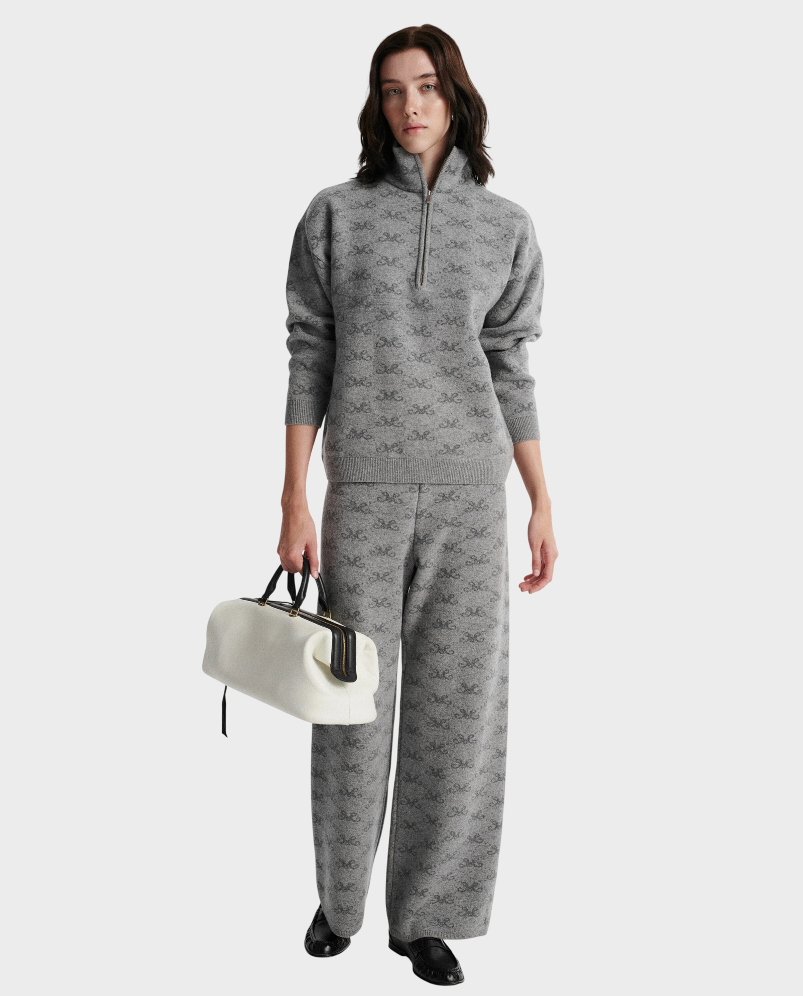 Szara wełniano-kaszmirowa bluza ze stójką Monogram - Image #1