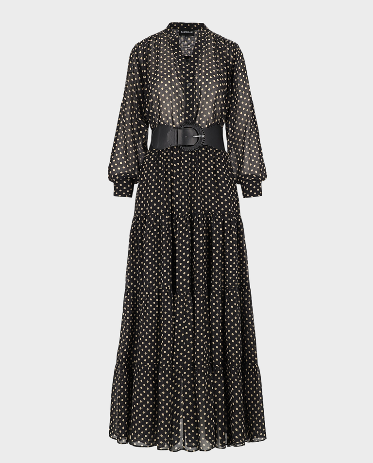 Czarna maxi sukienka w żółte kropki Diva