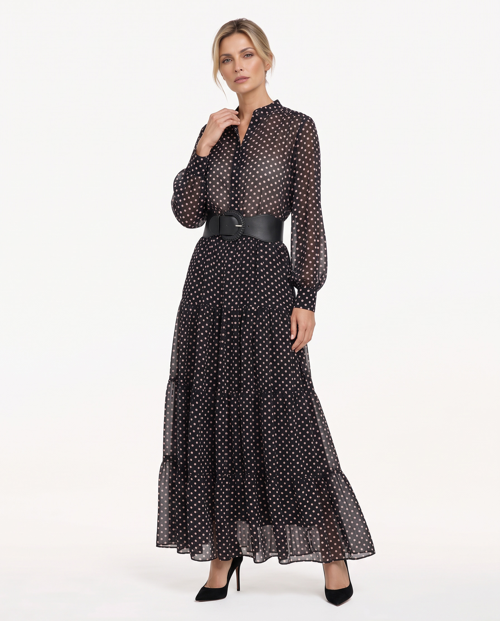 Czarna maxi sukienka w różowe kropki Diva - Image #1