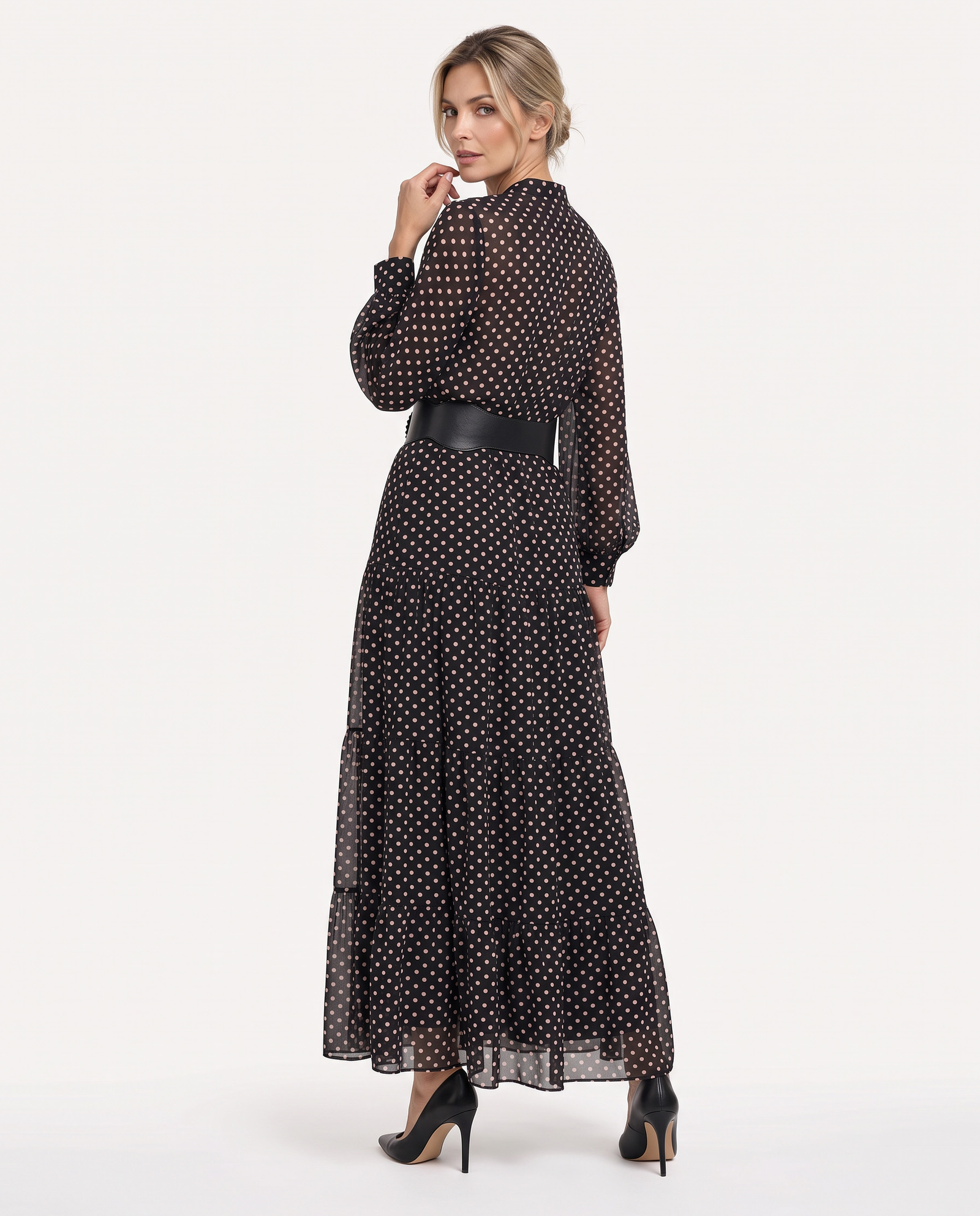Czarna maxi sukienka w różowe kropki Diva - Image #3