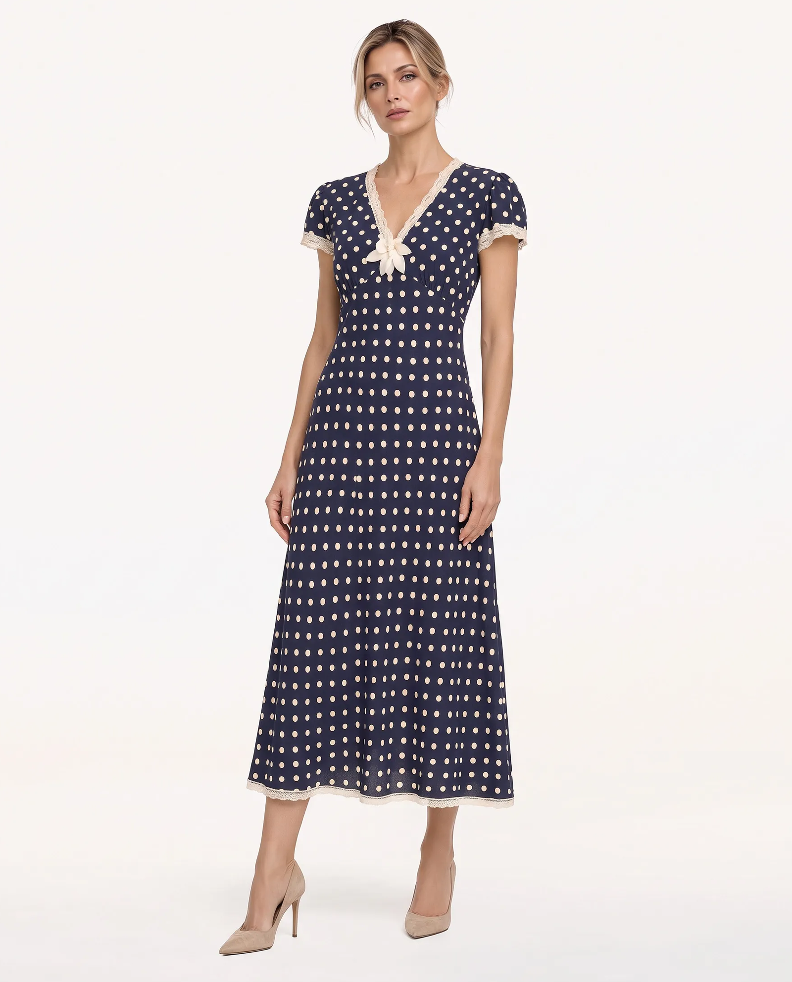 Niebieska sukienka w groszki Polka - Image #2
