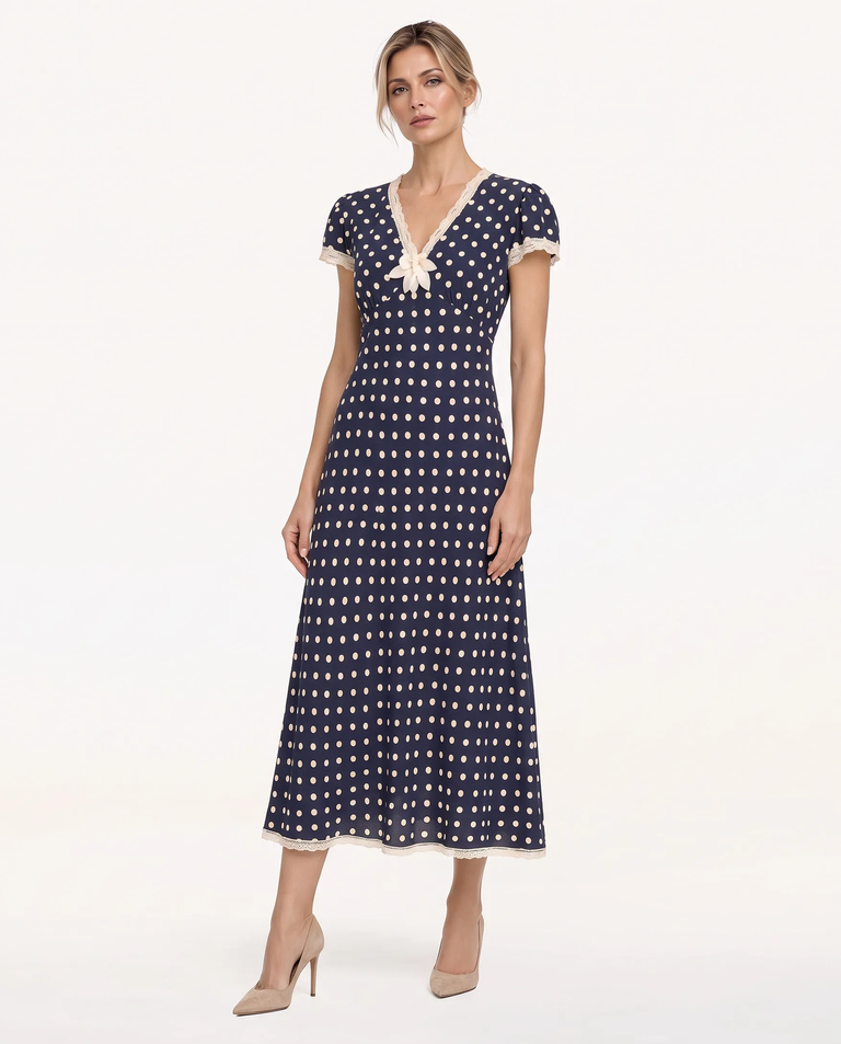 Niebieska sukienka w groszki Polka - Image #2