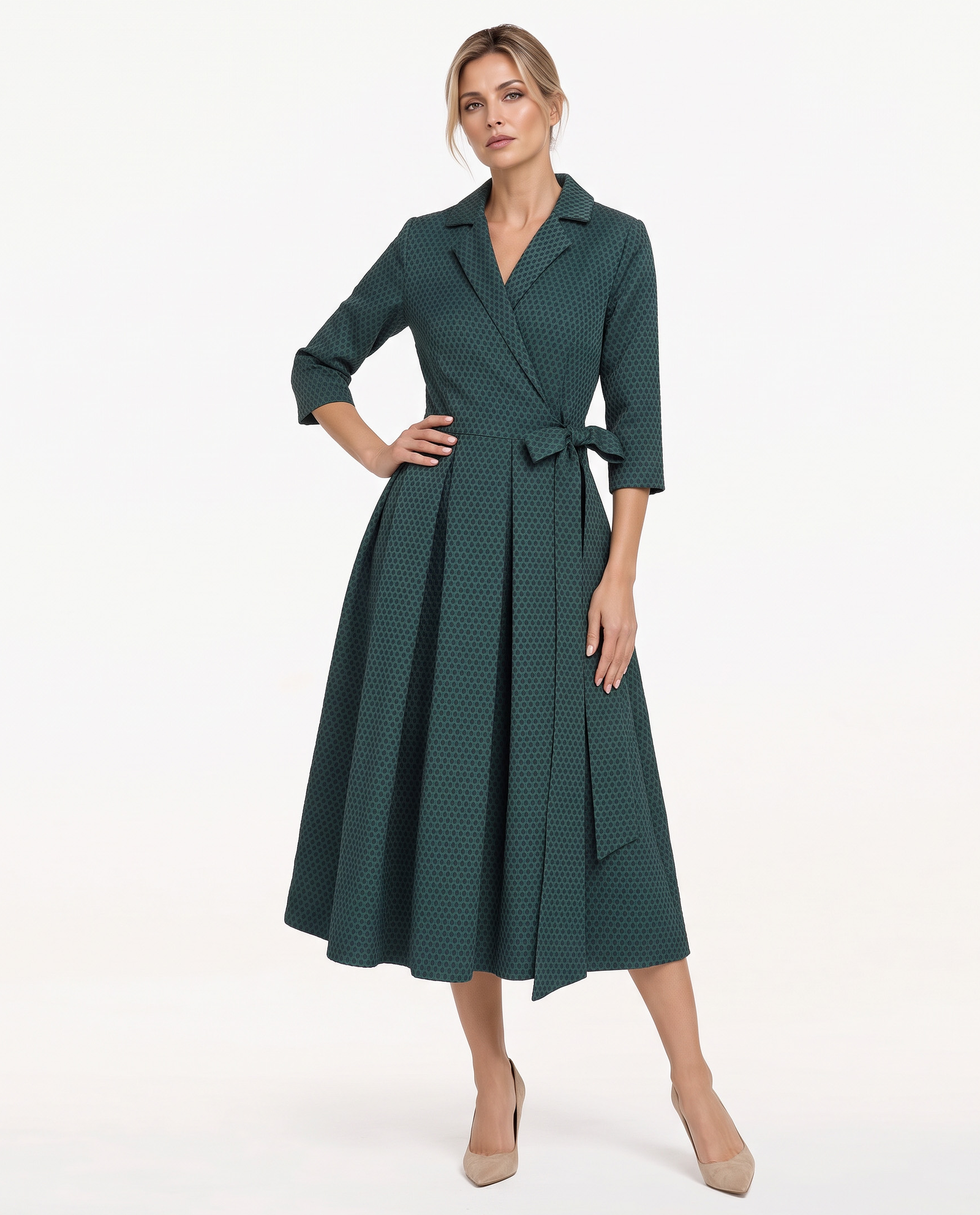 Elegancka zielona sukienka midi Kaori - Image #1