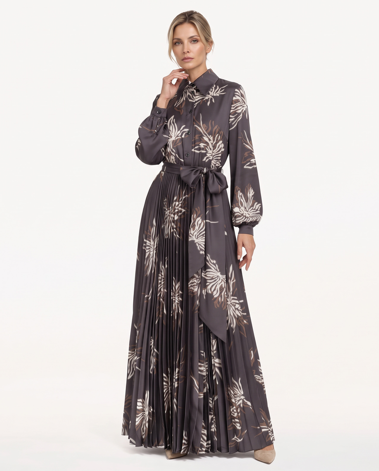 Plisowana maxi sukienka z printem Venetta