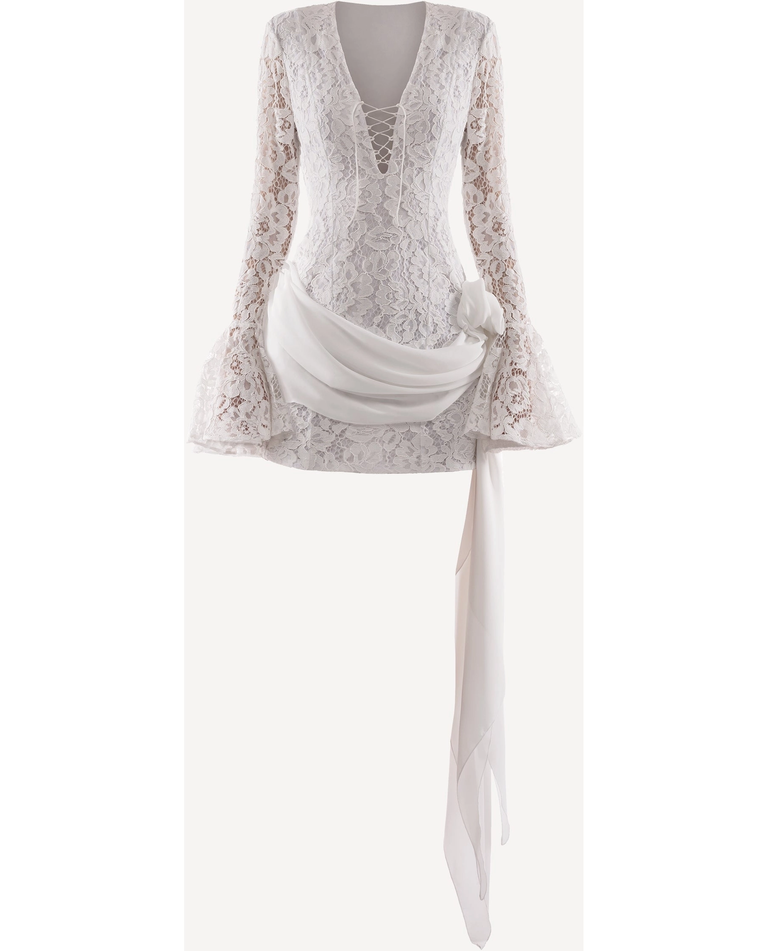 Biała koronkowa sukienka mini Swan - Image #6