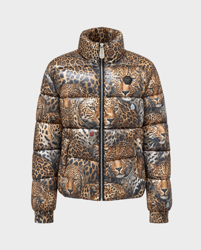 Kurtka puchowa w panterkowy print
