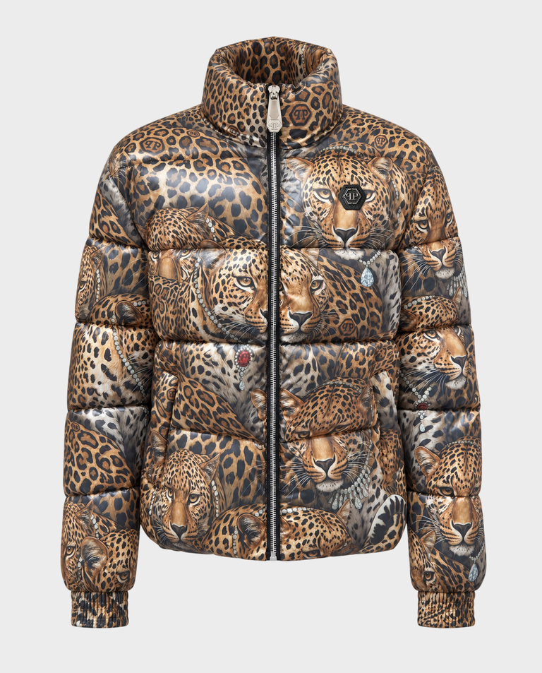 Kurtka puchowa w panterkowy print - Image #0