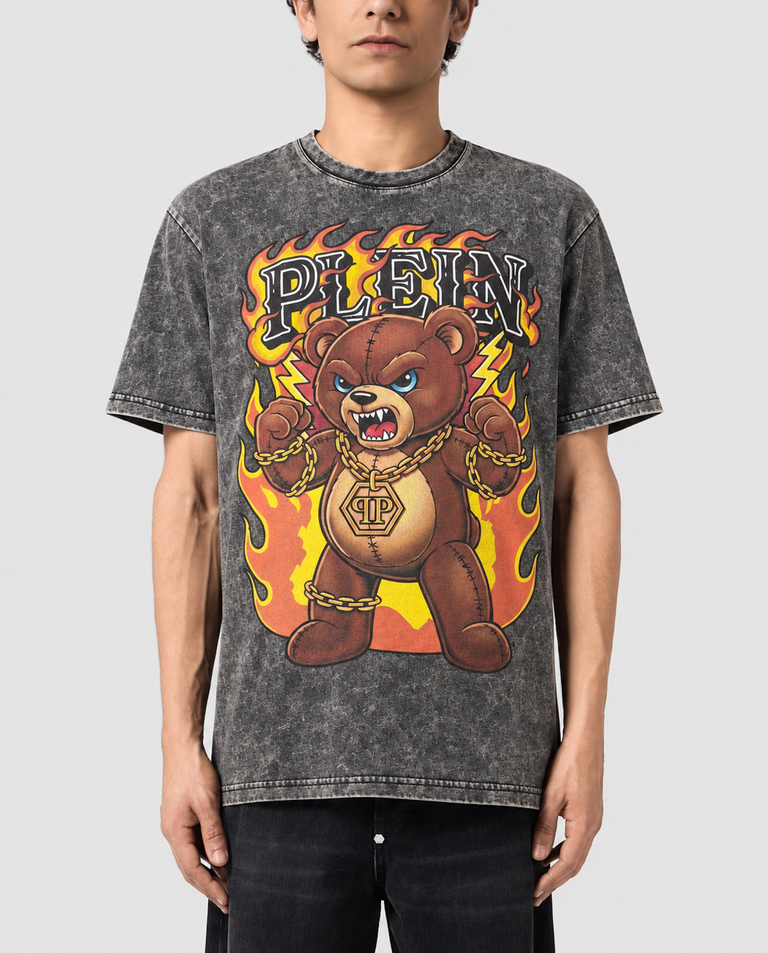 Szary t-shirt Teddy Flames