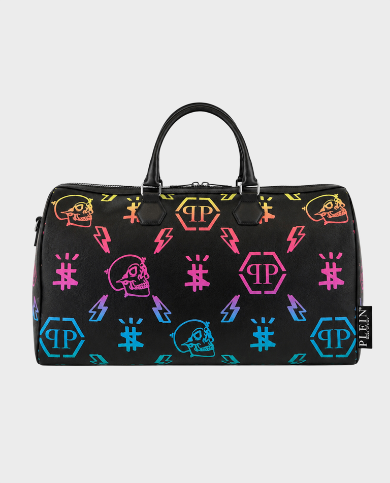 Czarna torba podróżna z kolorowym monogramem