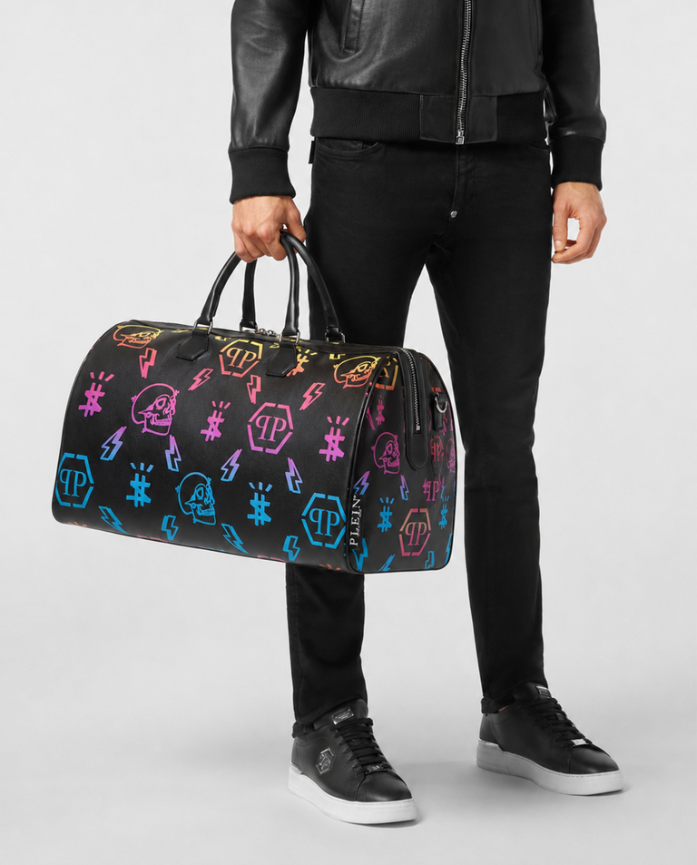 Czarna torba podróżna z kolorowym monogramem - Image #2