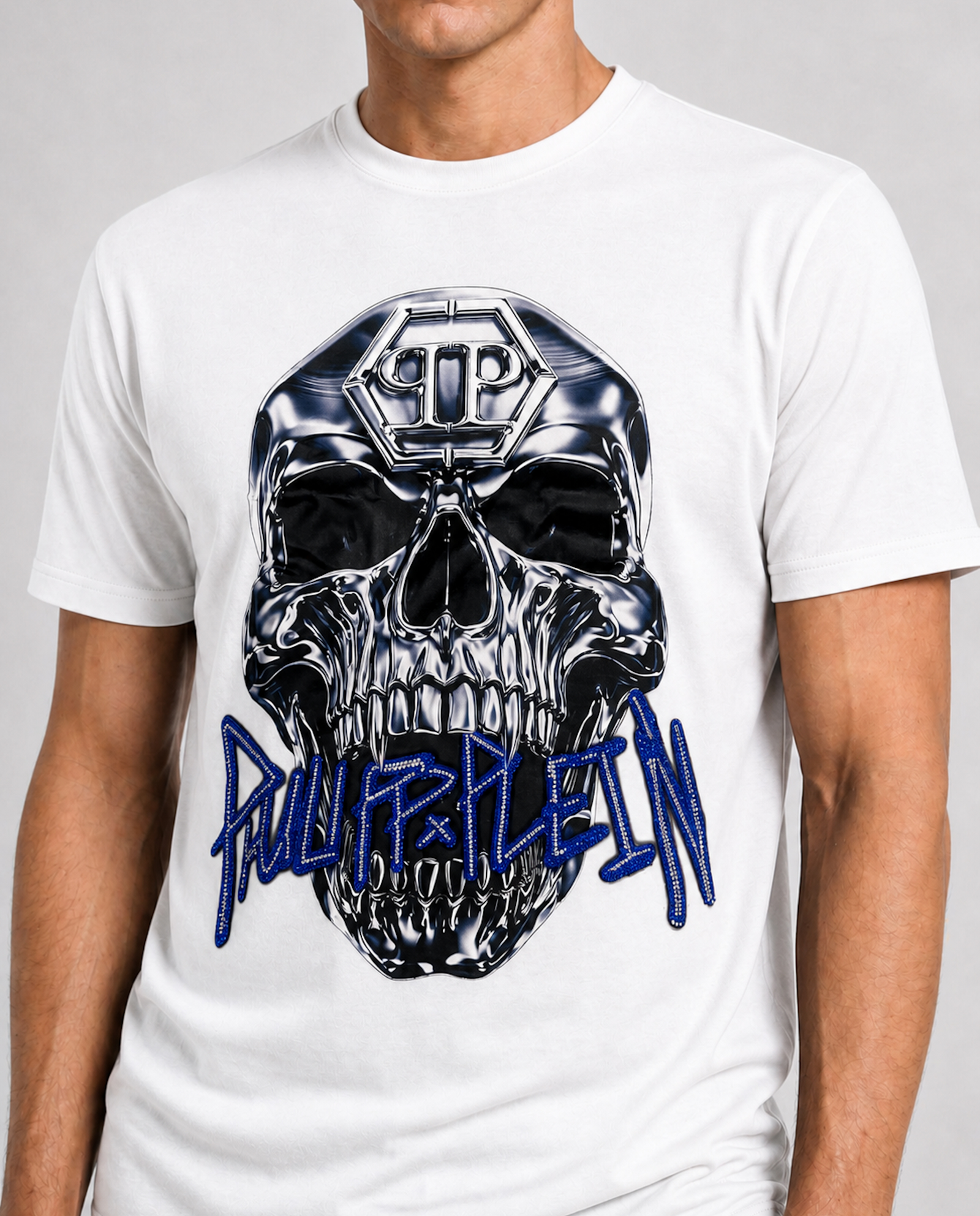 Biały t-shirt Skull Metallic - Image #3
