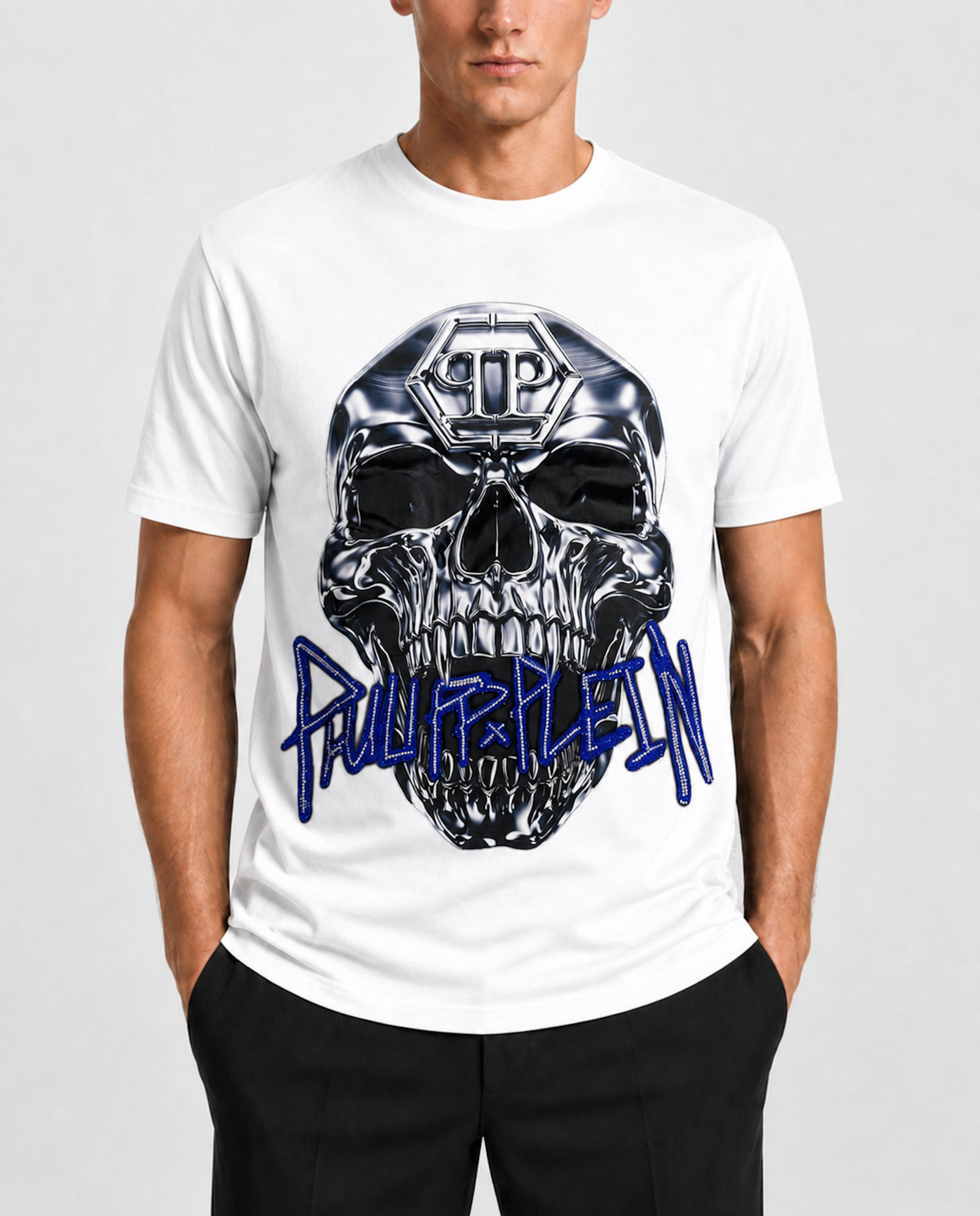 Biały t-shirt Skull Metallic - Image #1