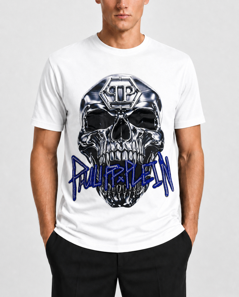 Biały t-shirt Skull Metallic