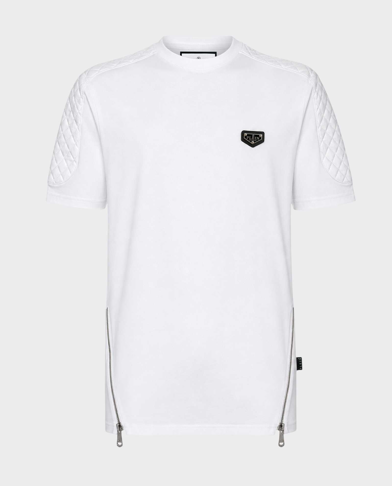 Biały t-shirt z ozdobnymi suwakami - Image #0