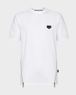 Biały t-shirt z ozdobnymi suwakami - Image #0