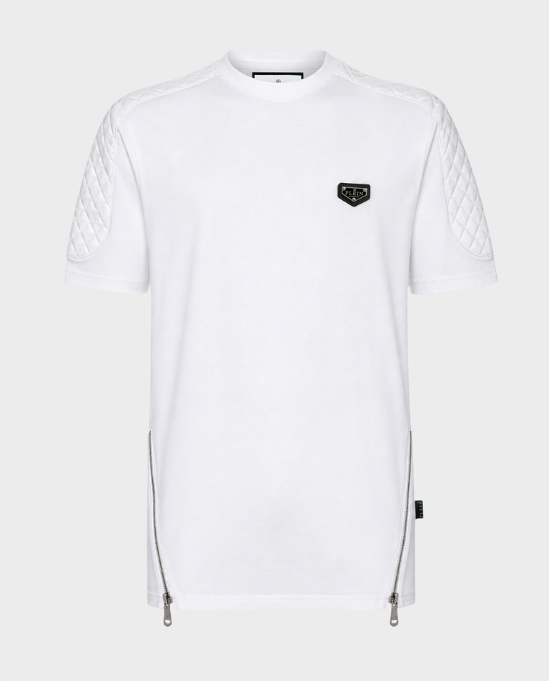 Biały t-shirt z ozdobnymi suwakami