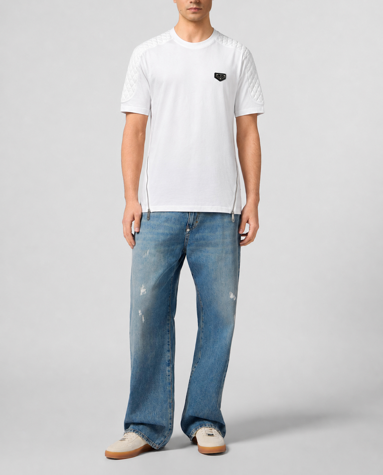 Biały t-shirt z ozdobnymi suwakami - Image #2