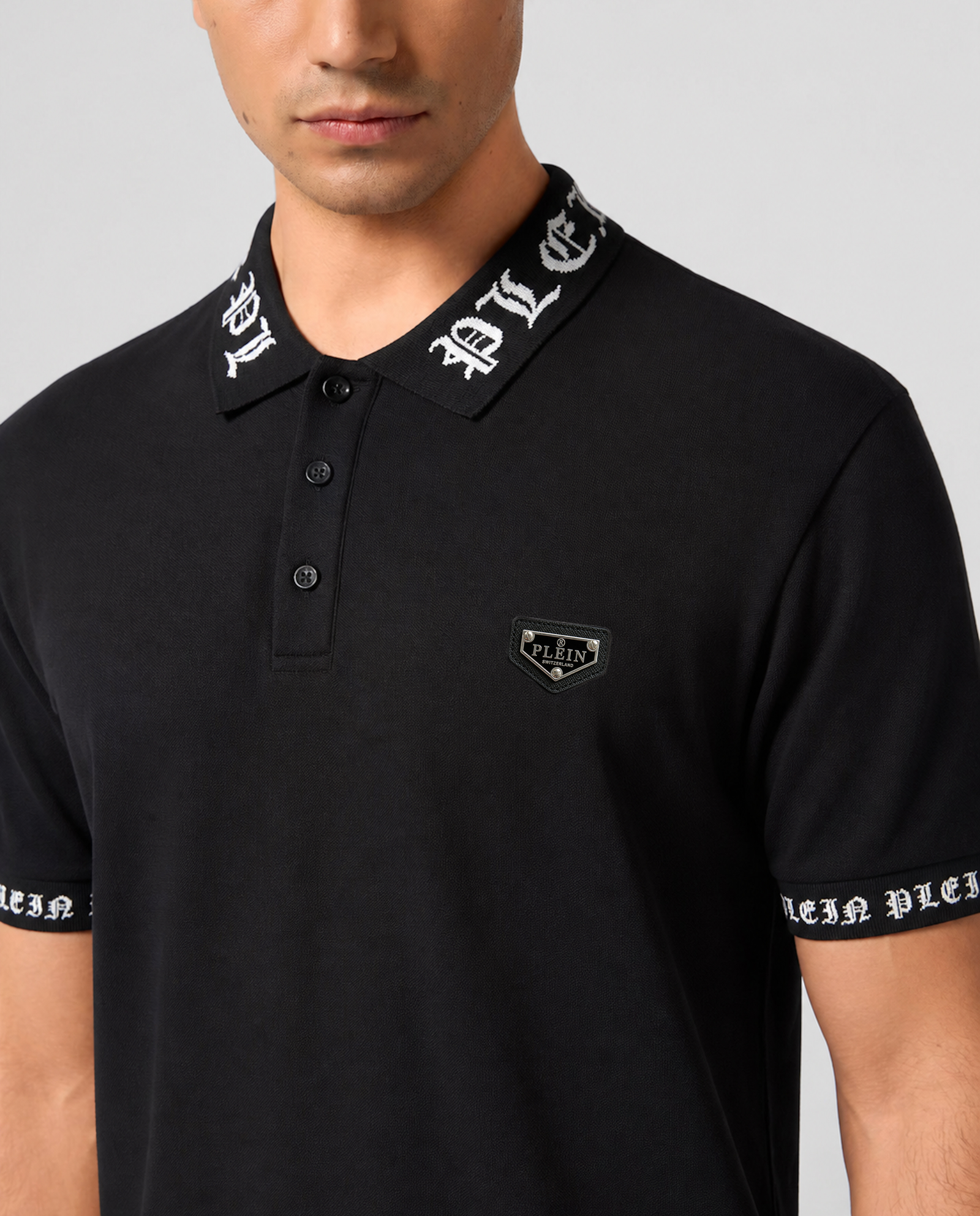 Czarna bawełniana koszulka polo Gothic - Image #4