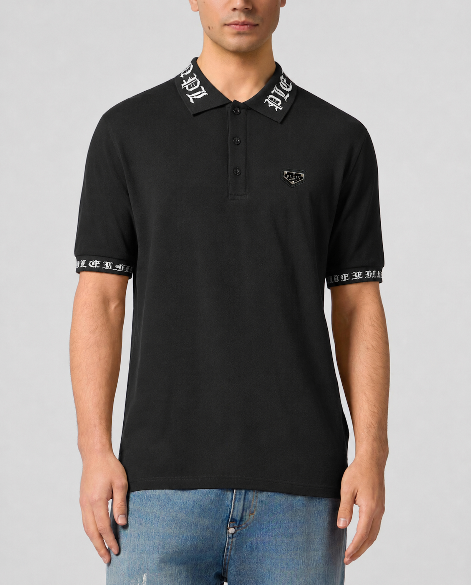 Czarna bawełniana koszulka polo Gothic - Image #1