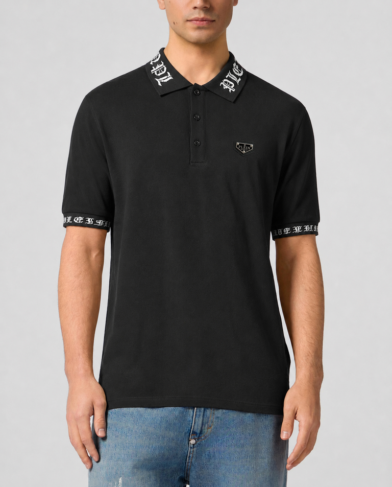 Czarna bawełniana koszulka polo Gothic