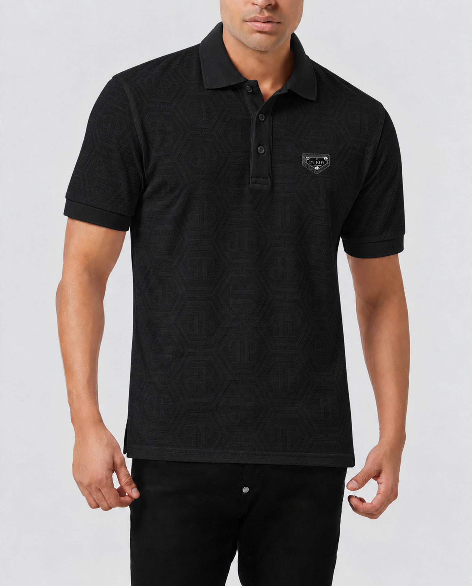 Czarna koszulka polo z monogramem - Image #1