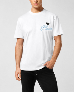Biały t-shirt z ozdobnym logo - Image #1