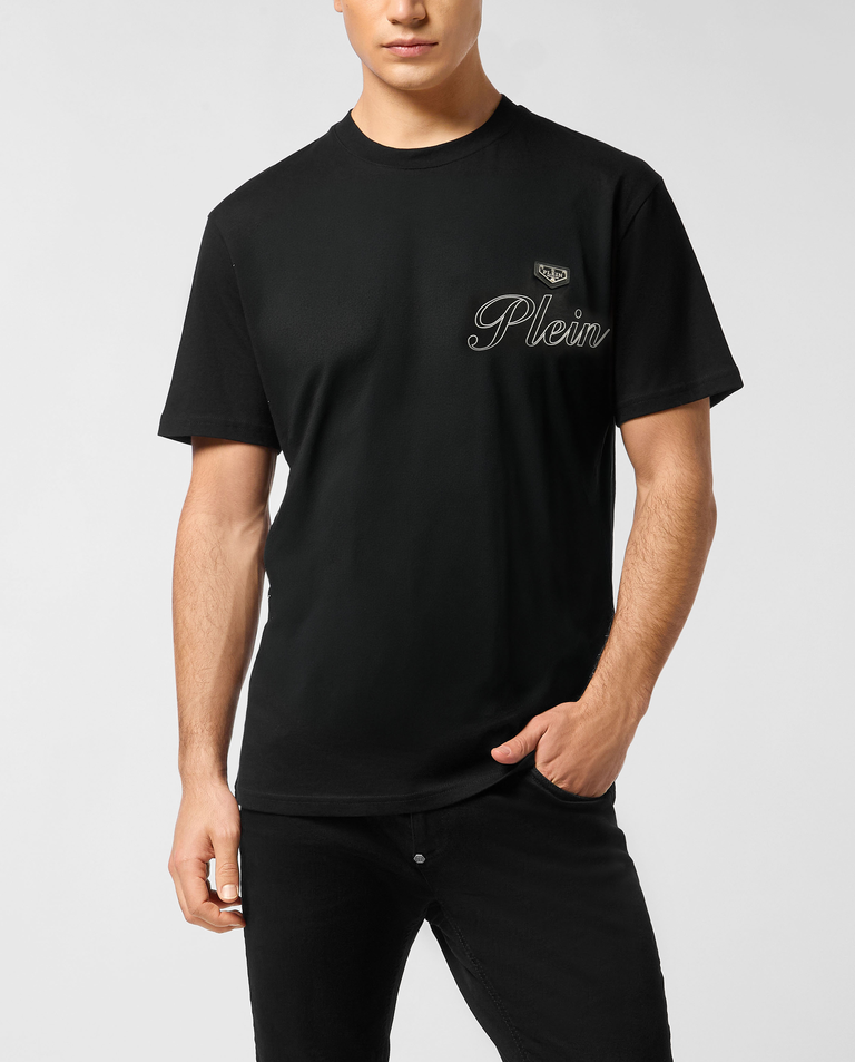 Czarny t-shirt z ozdobnym logo
