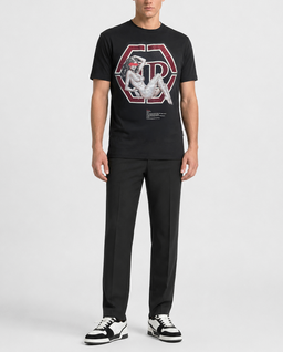 Czarny t-shirt z grafiką i kryształkami - Image #2